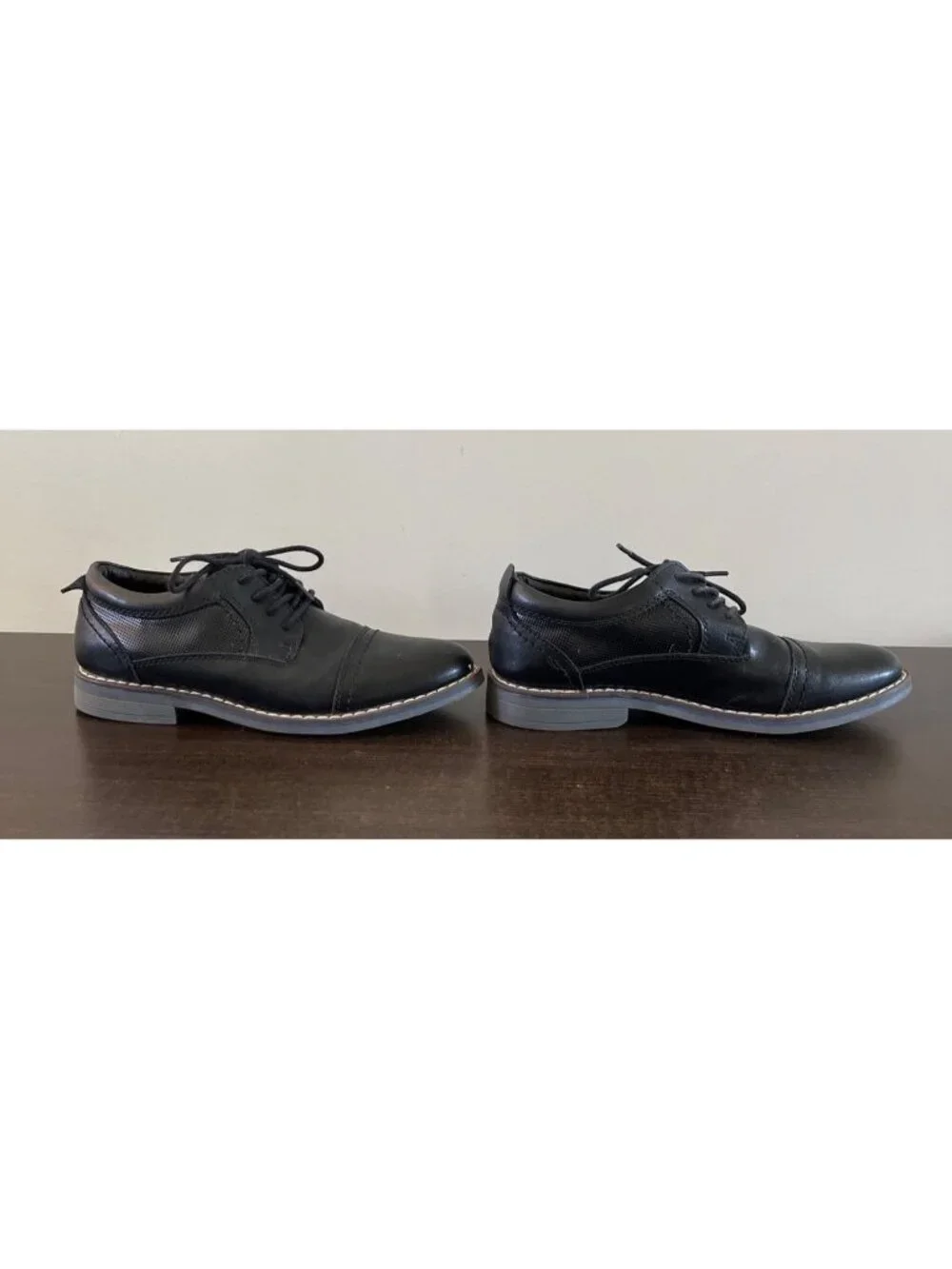Steve Madden Boys Size 3 Toliverr Black Leather Oxford Dress Shoes Cap Toe